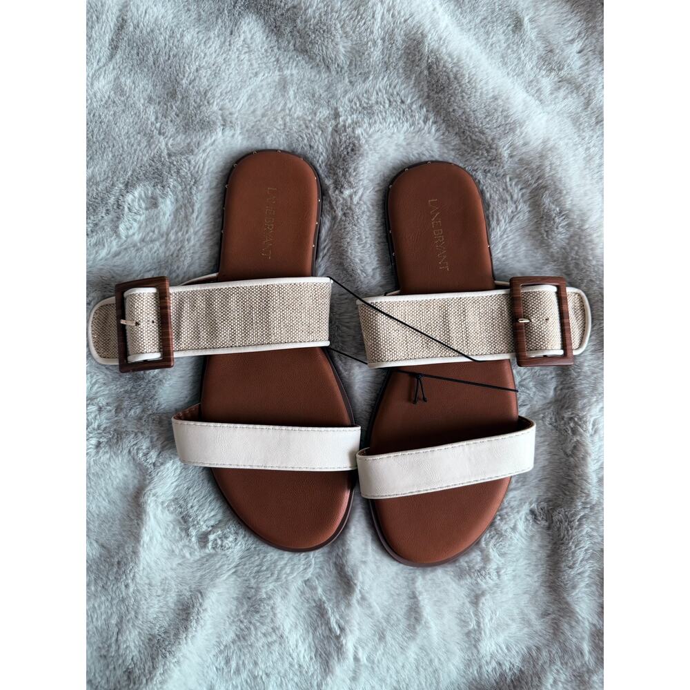Lane Bryant Women’s Slide Sandals Size 9W Wide Cream Tan Buckle NWT